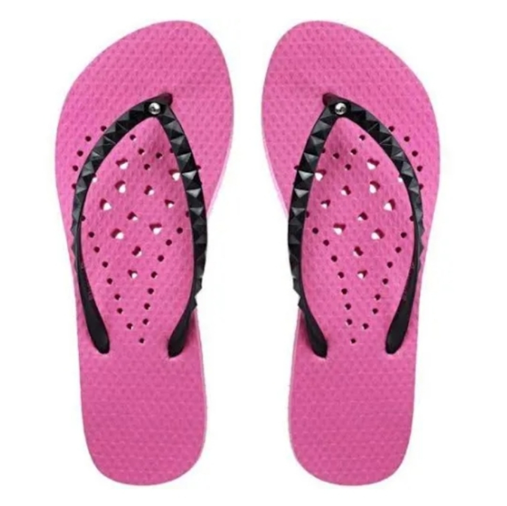 WOMEN'S 5/6 Hot Pink and Black BEACH/Summer Flip Flops 🩴